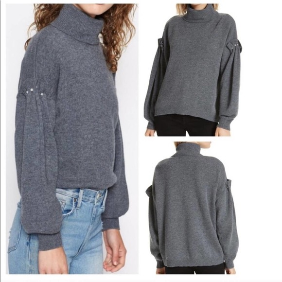 Joie Sweaters - Joie L Alia grey pearl trimmed sleeve turtleneck